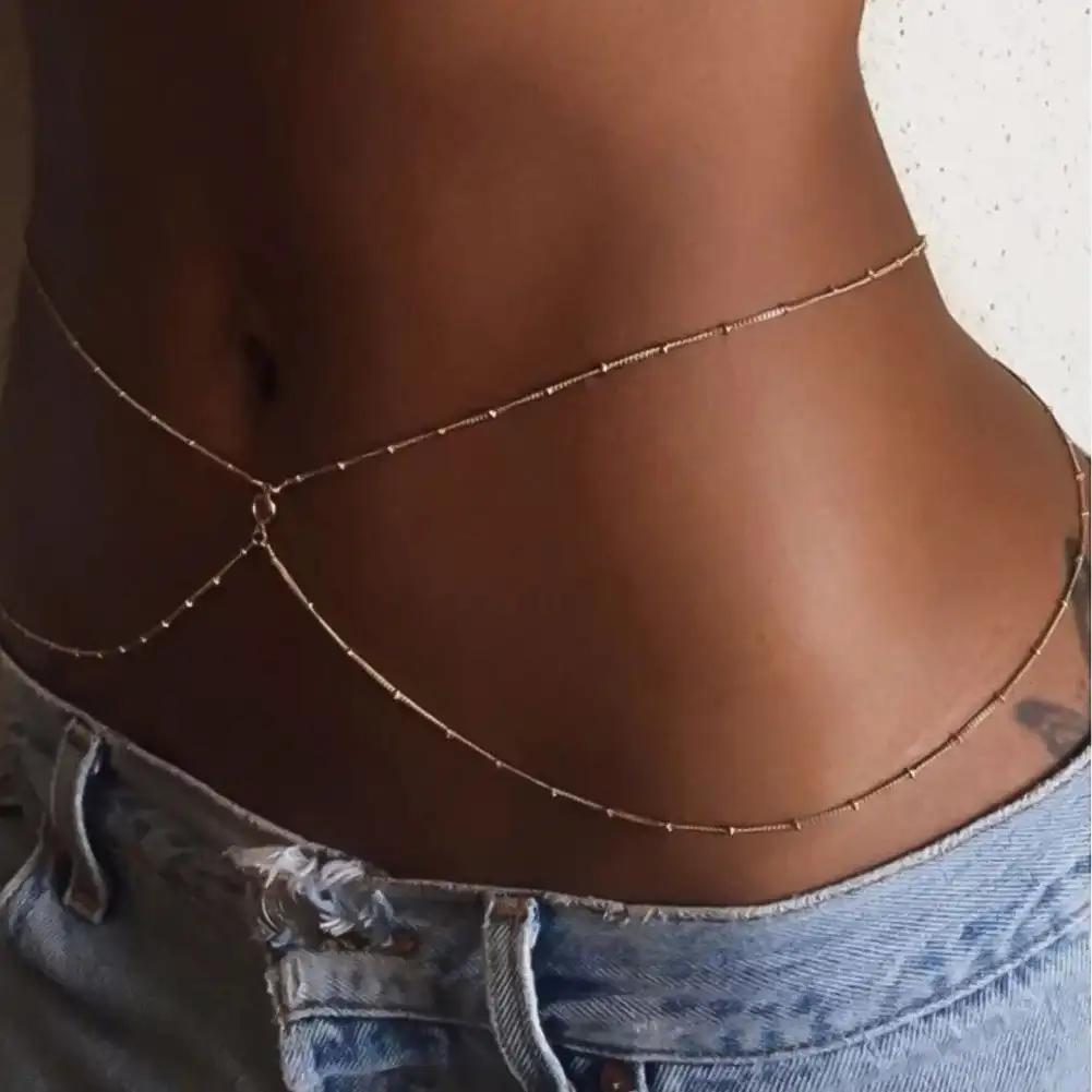 Fashion Sexy Imitation Rhinestone Metal Chain Waist Chain Women Summer Beach Body Chain Boho Beach Waist Chain Jewelry