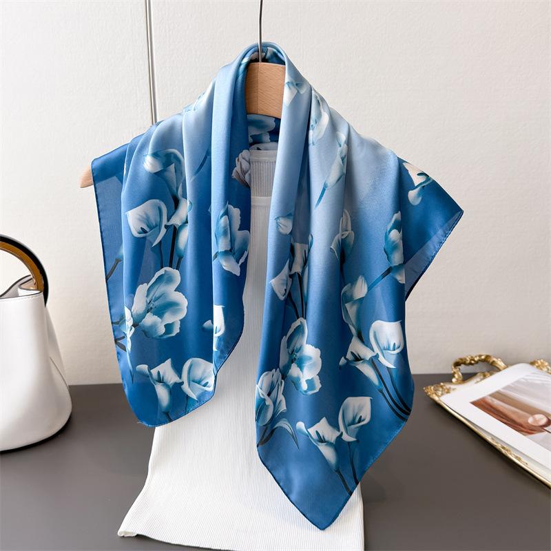Elegant Printing Imitation Silk Scarf Square Scarf High-End Shawl Versatile Neck Small Square Scarf Headscarf
