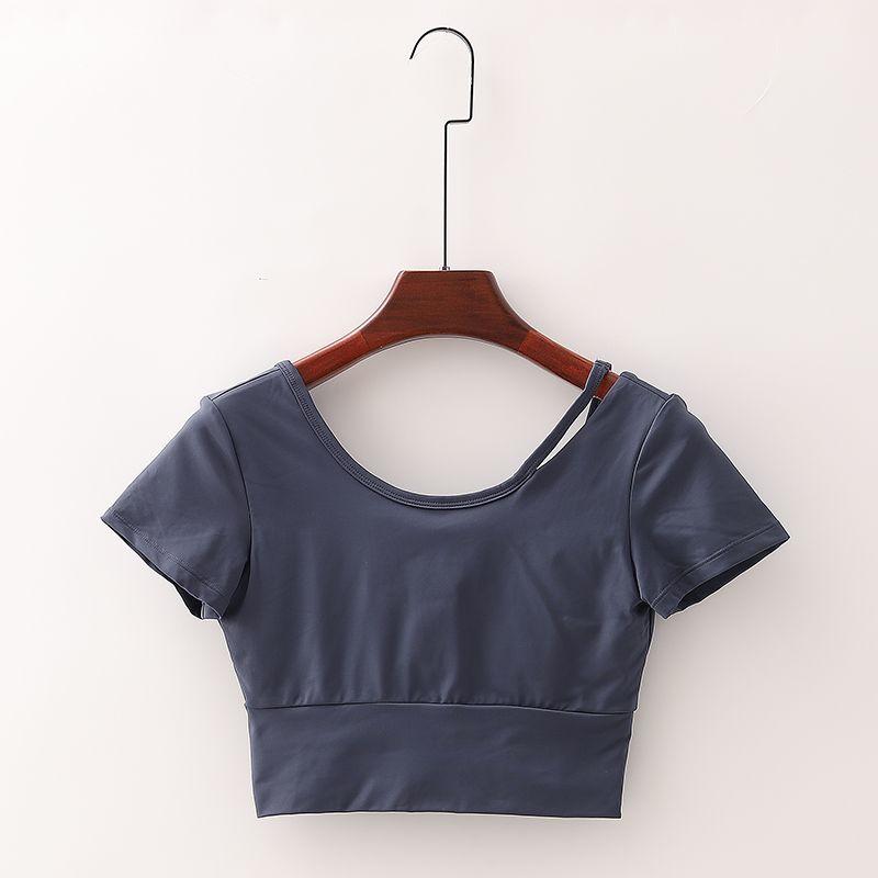 

[Wadding] Shopping Mall Brand Discount Women s Half off-Shoulder Fashion Tape Lining Crop Top Short Yoga Sports T-shirt 5e102 Navy M/160