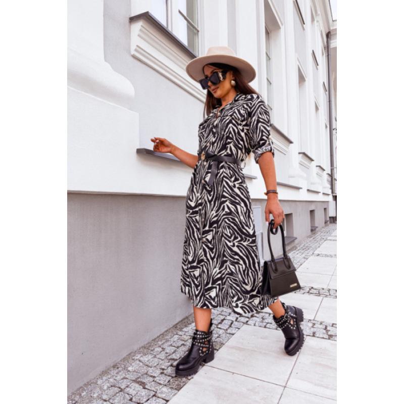 Large Leopard Print Long Sleeve Shirt Dress