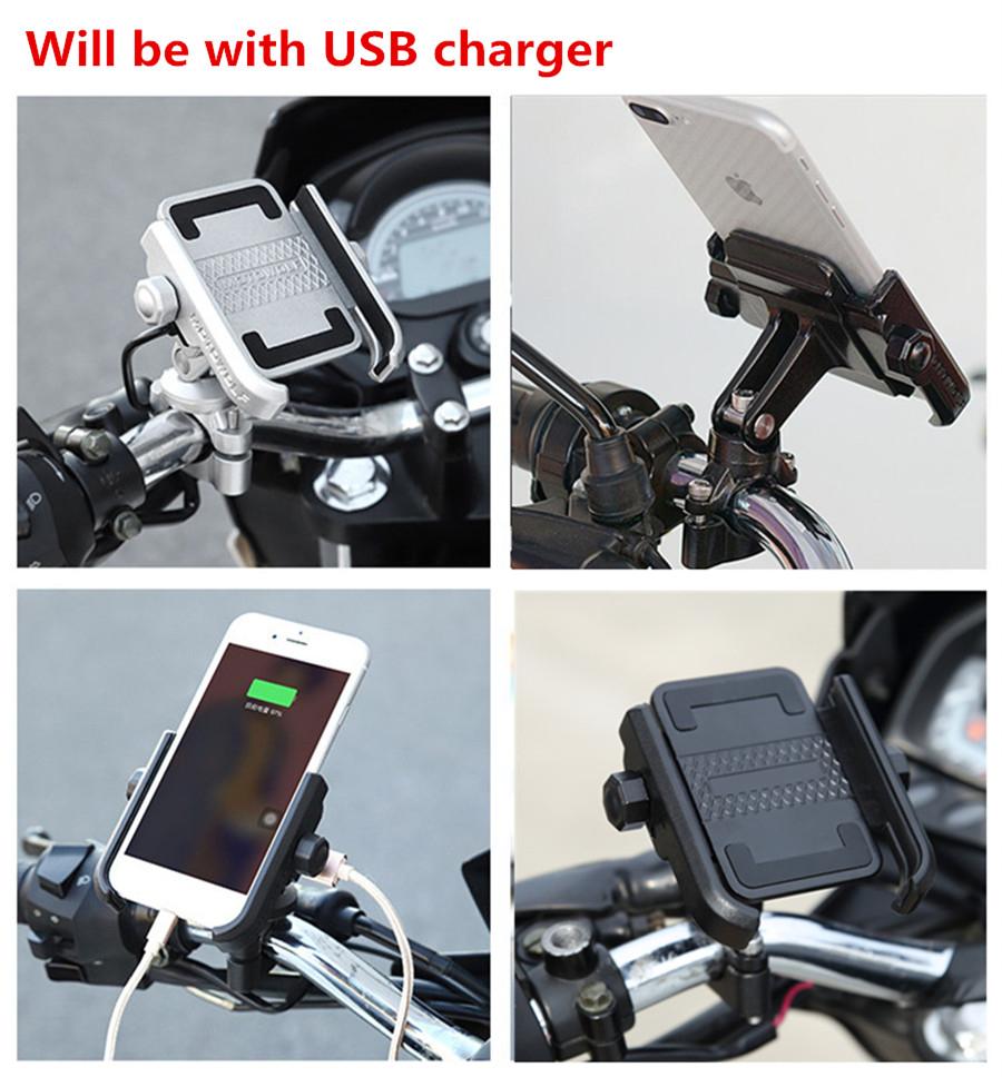 Universal Black CNC Motorcycle Handlebar Charger 4-6.8" Phone Holder Mount New