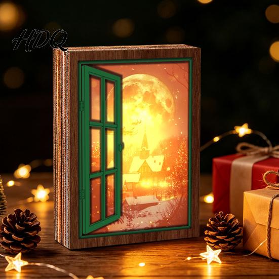Christmas Fridge Magnet 3Pcs Light-up Window Magnet Wooden Fake Refrigerator Magnets with LED Light Magnetic Decoration for Holiday Party