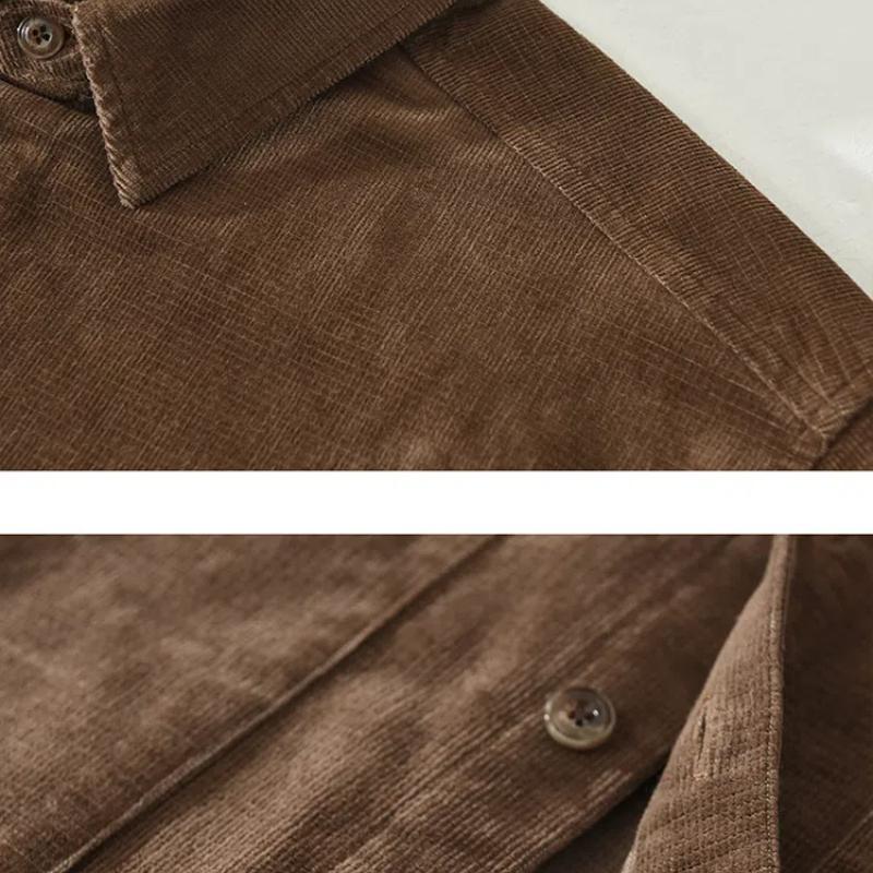 Spring/Autumn Long Sleeve Shirts for Men Vintage Japanese Style Corduroy Shirt Loose Top Square Double Pocket Casual Shirts