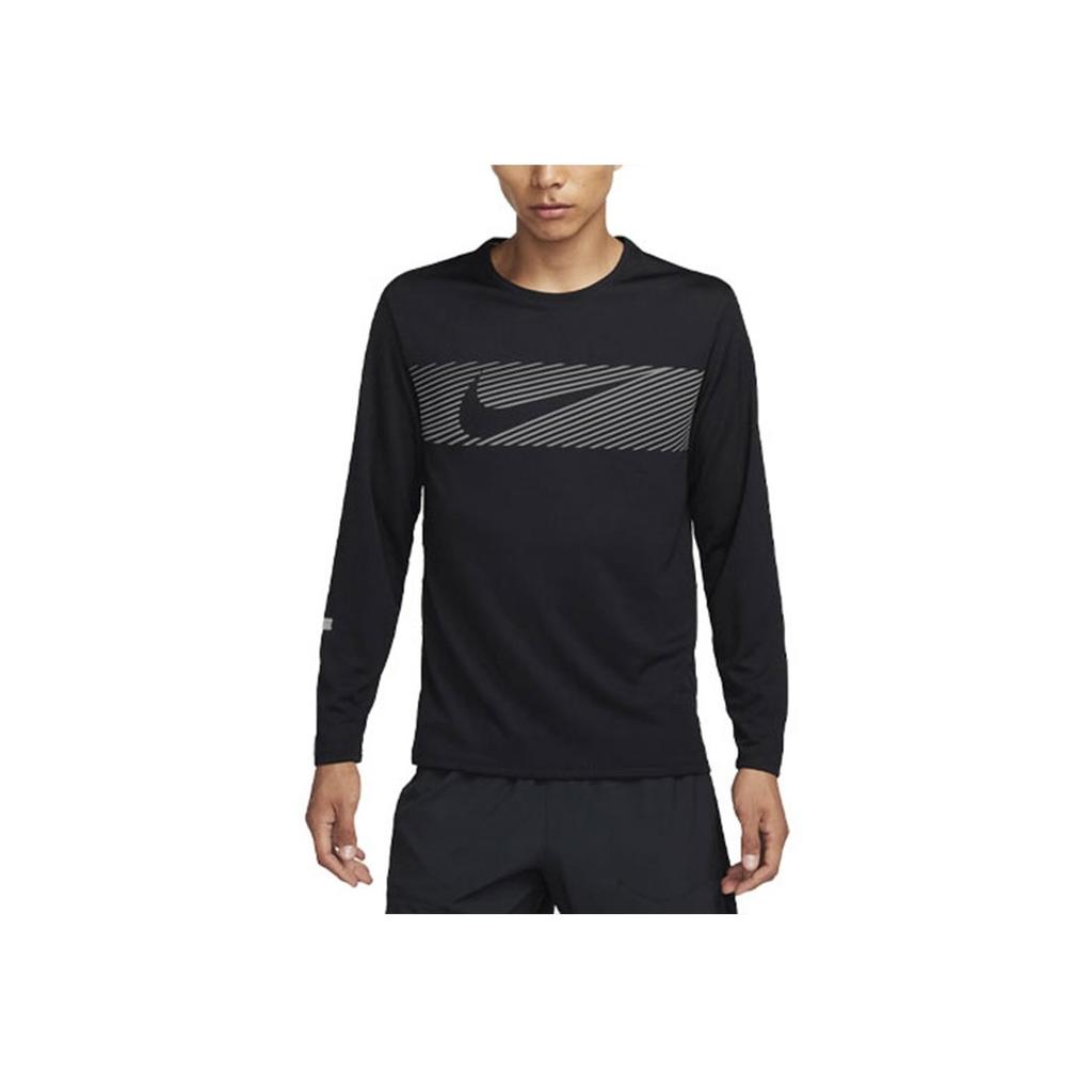 Nike Dri-FIT UV Casual Sports Quick-Dry Sweat-Wicking Breathable Round Neck Knitted Printed Pullover Running Long Sleeve T-Shirt Men Tops FB8553-010