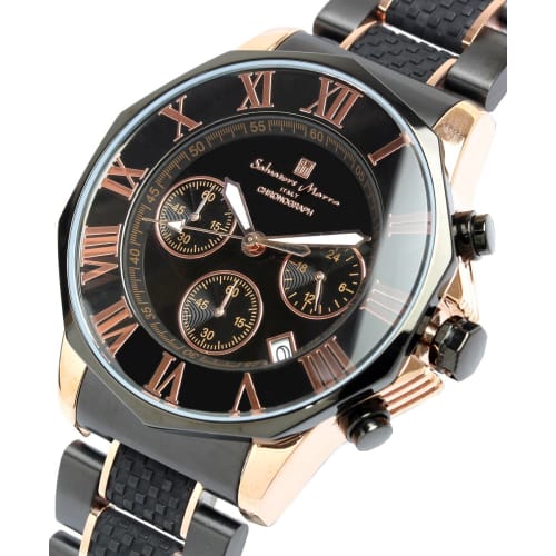 Salvatore Mara Watch Chronograph 10 ATM Water Resistant Business Formal Italian Brand Limited Model Men's SM15104 (Black X Pink Gold)