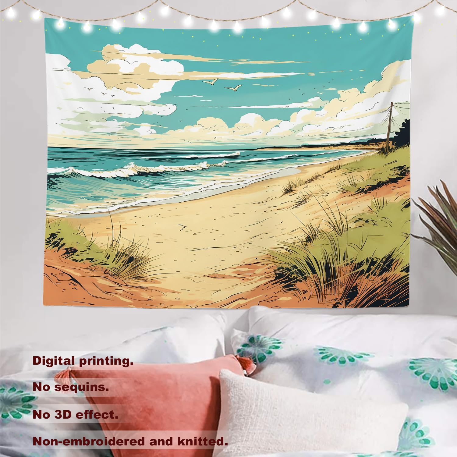 

Serene Beach Scene Tapestry Coastal Landscape Wall Art Calm Ocean View Decor for Bedroom Dorm Living Room 74x94cm(29x37in)