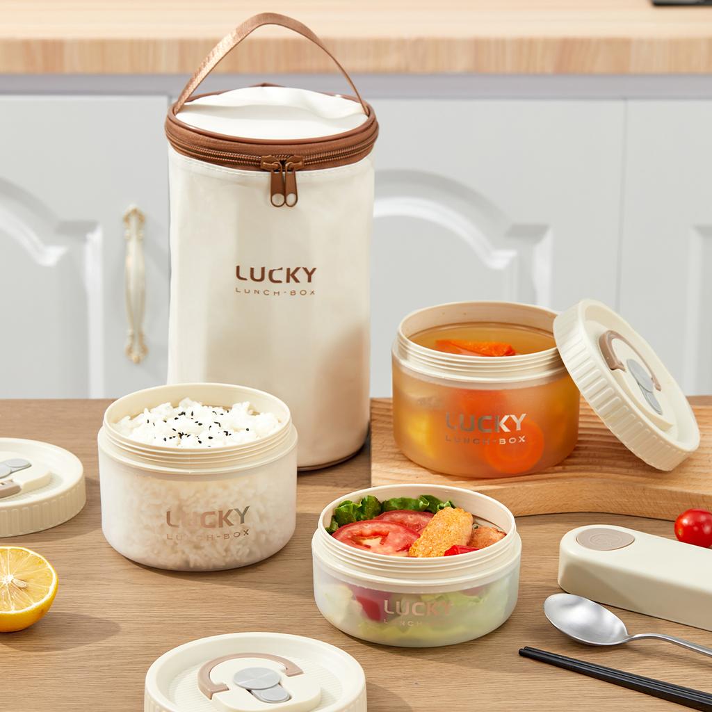 WORTHBUY Transparent Plastic Lunch Box With Lid&Handle Portable Food Container Microwave Safe Students Leak Proof Bento Box