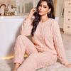 Conjunto de Pijama de Forro Polar para Mujer Otoño Invierno Grueso Cálido Terciopelo de Coral Manga Larga Top+Pantalones con Puño Elástico Traje de 2 Piezas Ropa de Dormir Casual