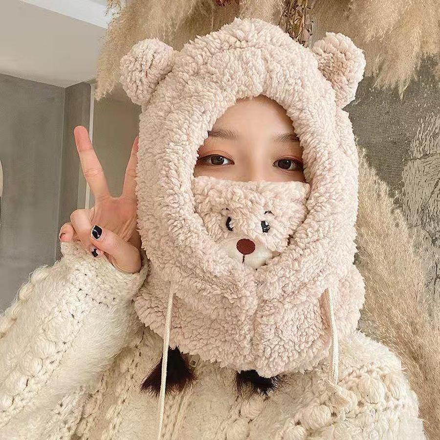 Winter Plush Hat for Women, Cute Matching Scarf Set, Fleece-Lined Warm Earflap Hat for Cycling and Cold Weather
