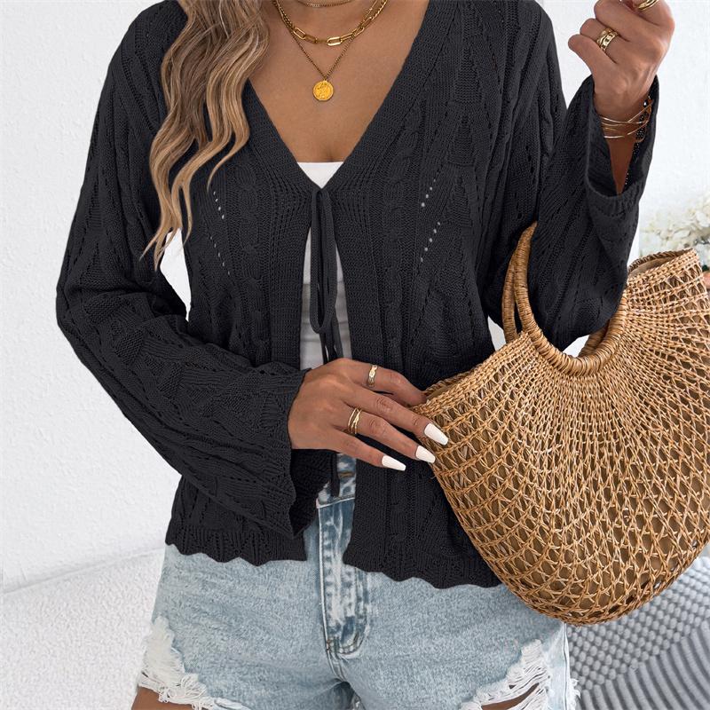2026 Spring/Summer Women's Knitted Hollow Lace Open Shirt S-XL