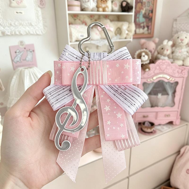 Kawaii Cartoon Music Note Bow Ribbon Ita Bag Pendant Delicate Ins Handmade Key Holder for Schoolgirl Keychain Charm for Bag