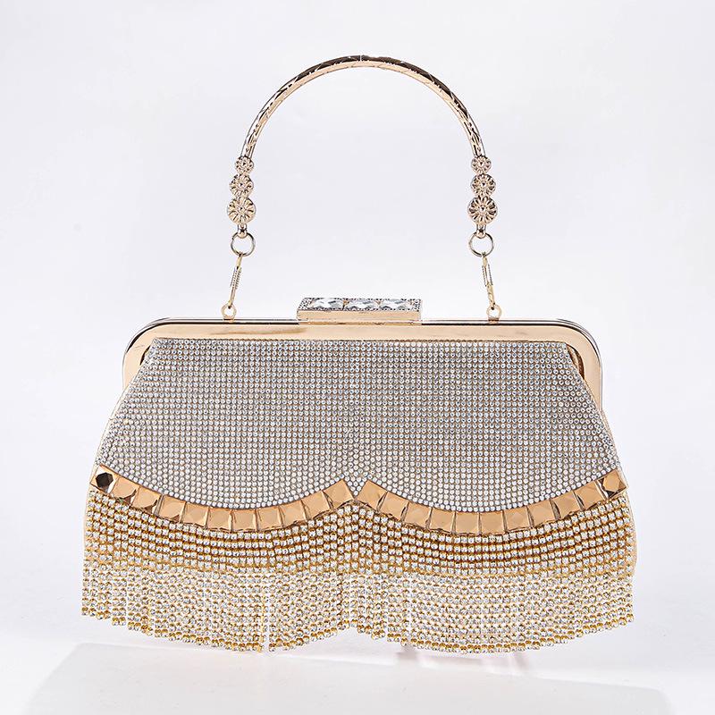 Cross-Border Rhinestone Tassel Evening Handbag