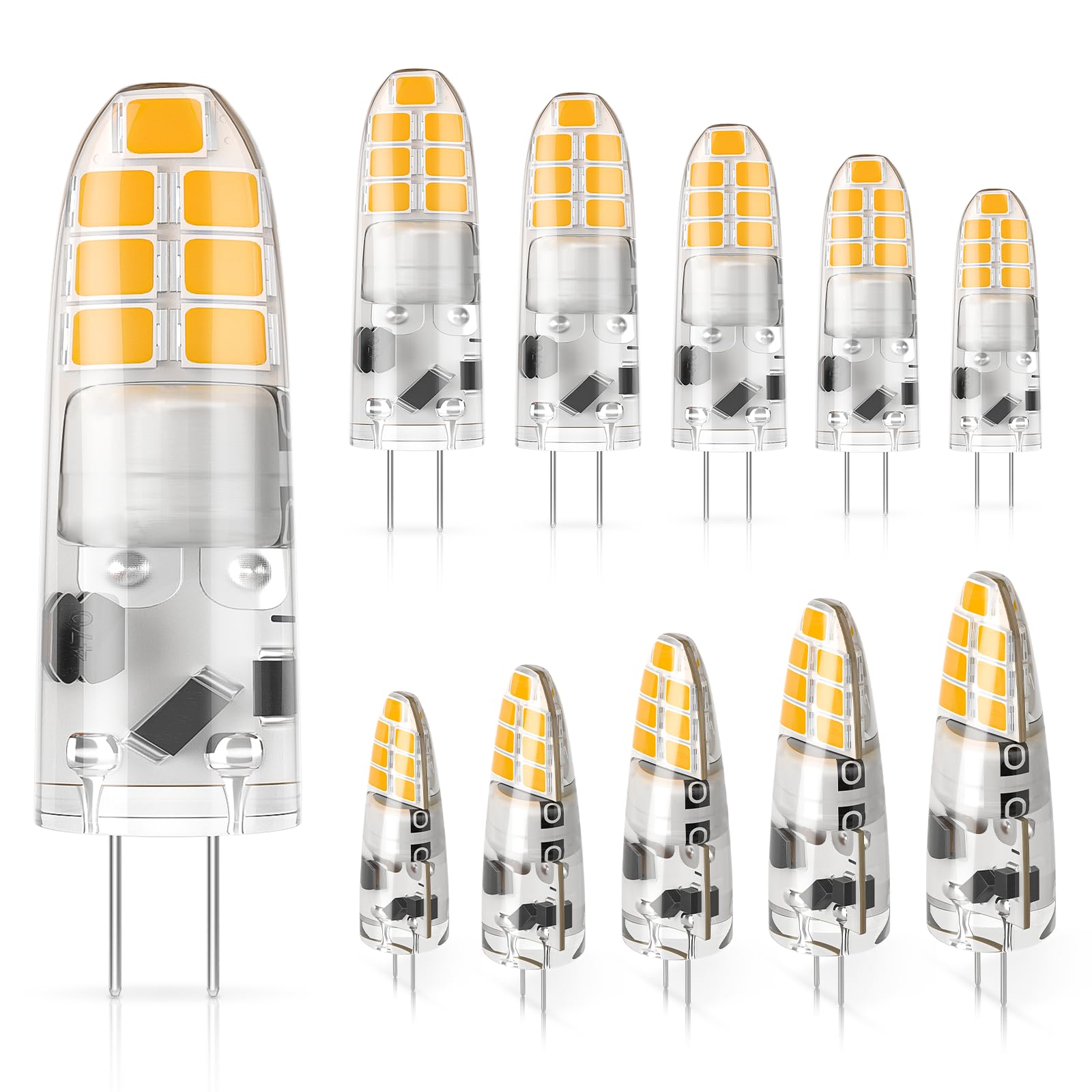 

DiCUNO G4 Base 12V LED Bulbs, 2W, Equivalent to a 20W Halogen Bulb, 200lm, Warm White, 3000k, Non-Dimmable, Pack of 10