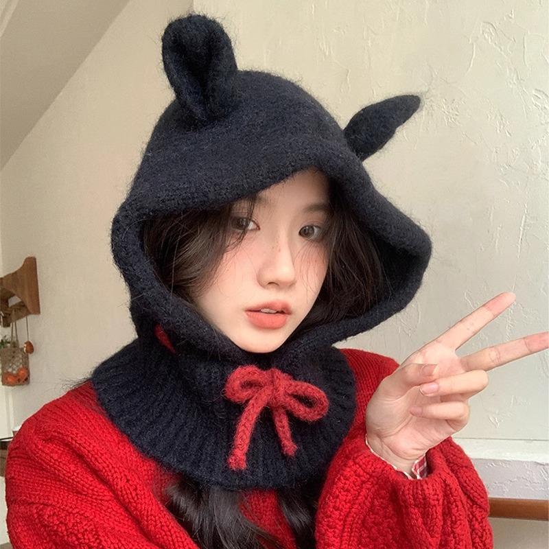 

Корейская милая балаклава для ушей, зимняя теплая защита для ушей, шерстяная шапка, вязаный шарф, интегрированный капюшон M（56-60cm）