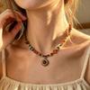 Maillard Beaded Tiger's Eye Stone Sweater Necklace, European and American Retro Temperament Autumn and Winter Versatile Collarbone Chain Women