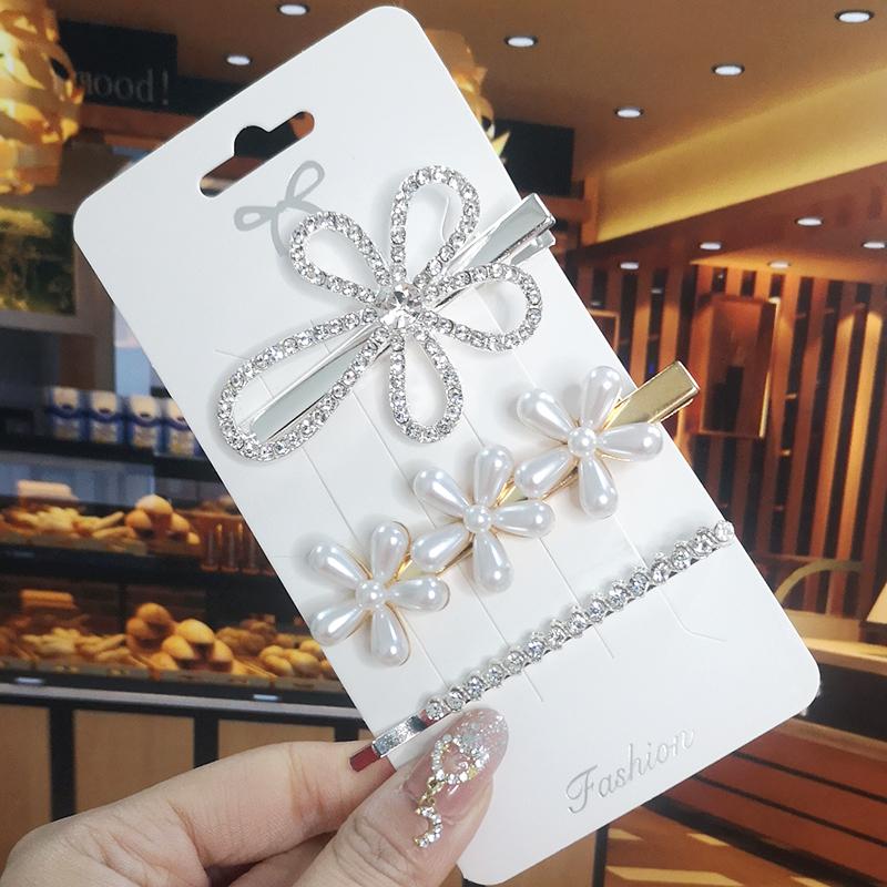 Korea Shiny Crystal Hair Clip Set Fashion Hair Accessories  Trend For Women Girl Pearl Rhinestone Hairpin Side Clip For Hair