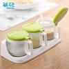 3-Piece 300ml Round Glass Spice Jar Set with Rack