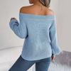 Women's Autumn/winter Casual Solid Color Hollow-out One-line Neck Off-shoulder Long Sleeve Sweater