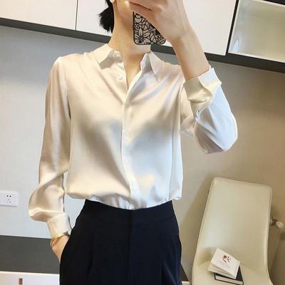 Ladies Smooth Slim Long Sleeve Shirt Standing Collar Large Size Business Shirt