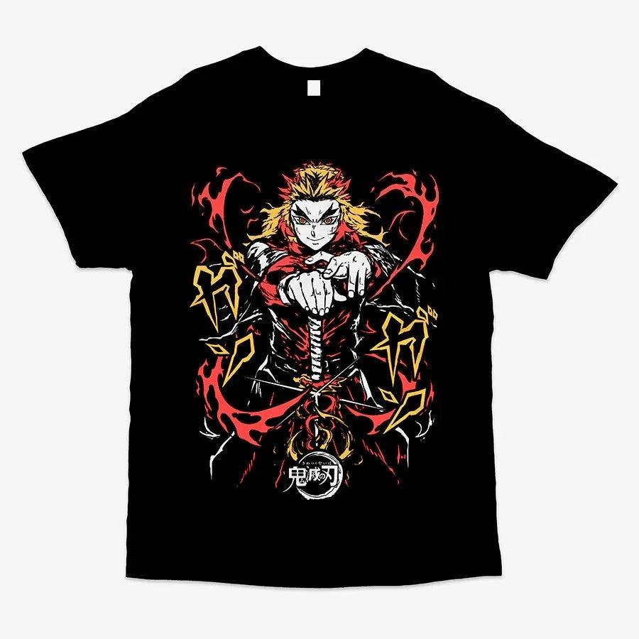 

Demon Slayer Kyojuro Rengoku Flame Hashira Anime Graphic T Shirt Manga Streetwear Cotton Oversized Tee S разноцветный