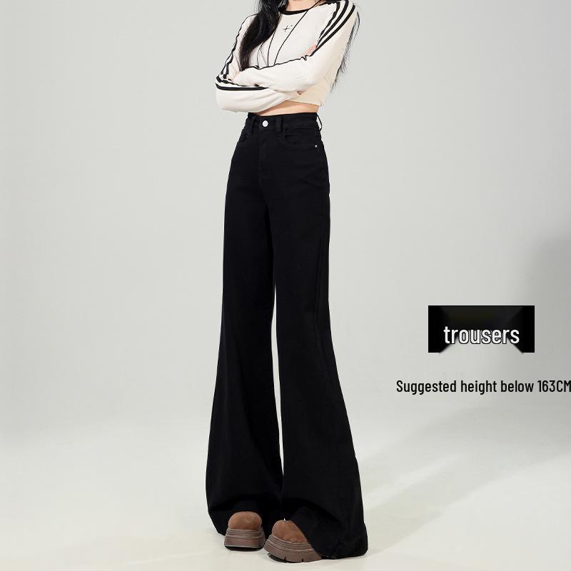 Women s Black High-Waist Micro-Flare Velvet Jeans - 2024 Winter Slimming, Loose-Fit with Non-Stick Drape M