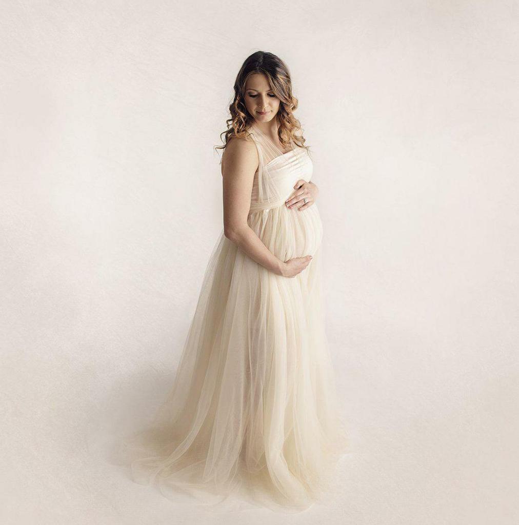 Women Pregnant Lace Long Splicing Tie Dress Maternity Photography Props Clothes
