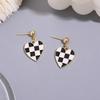 Checkerboard Heart Shaped Dangle Earring for Women Black and White Enamel Ear Jewelry Kids Christmas Year Gift