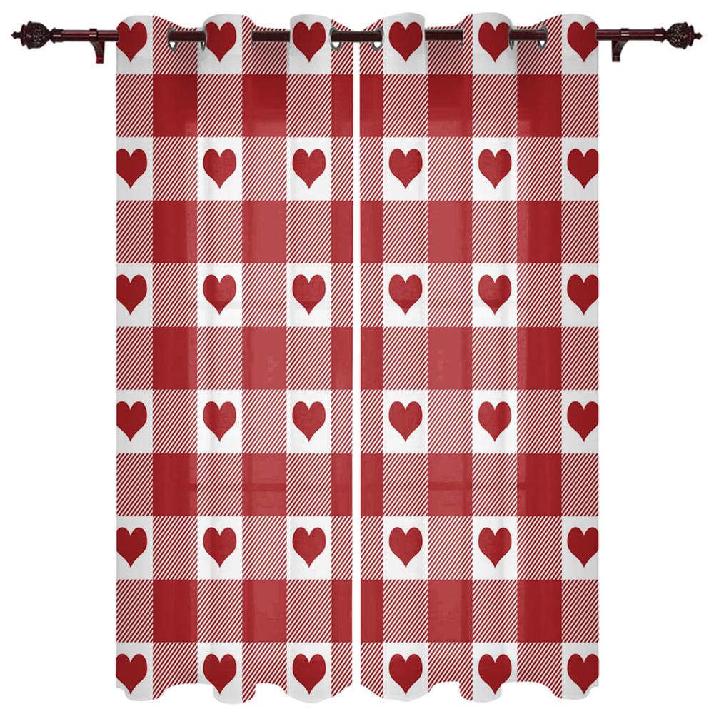 Rotes Herz Karo Fenstervorhänge Schlafzimmer Küche Vorhänge Paneelvorhänge für Wohnzimmer Weihnachten Heimdeko