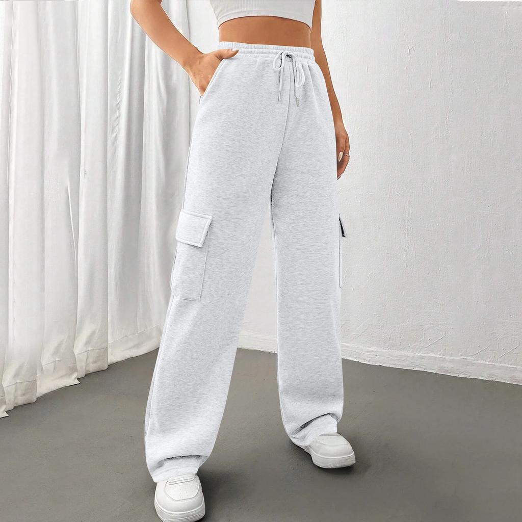 Women's Casual, Stylish, Loose-fitting, Sporty Drawstring Waist Wide-leg Pants