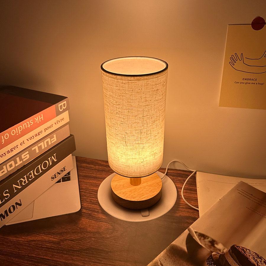 Modern Simple Solid Wood Base Atmosphere Lamp Bedroom Eye Protection Night Light Dormitory Bedside Lamp Led Tricolor Decorative