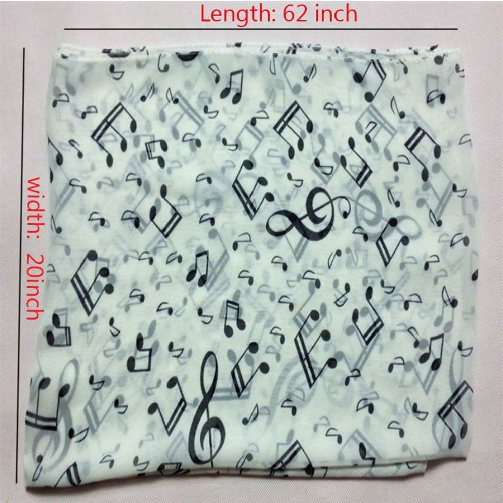 Clef Printed Women Neck Scarf Sheet Shawl Music Note Printed Scarf Muffler Chiffon Silk Scarf