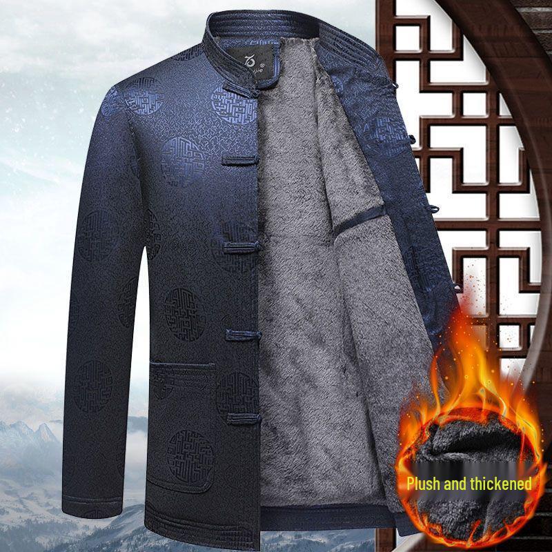 Men's Chinese Style Velvet-Lined Jacket for Autumn/Winter - Perfect for Dad or Grandpa