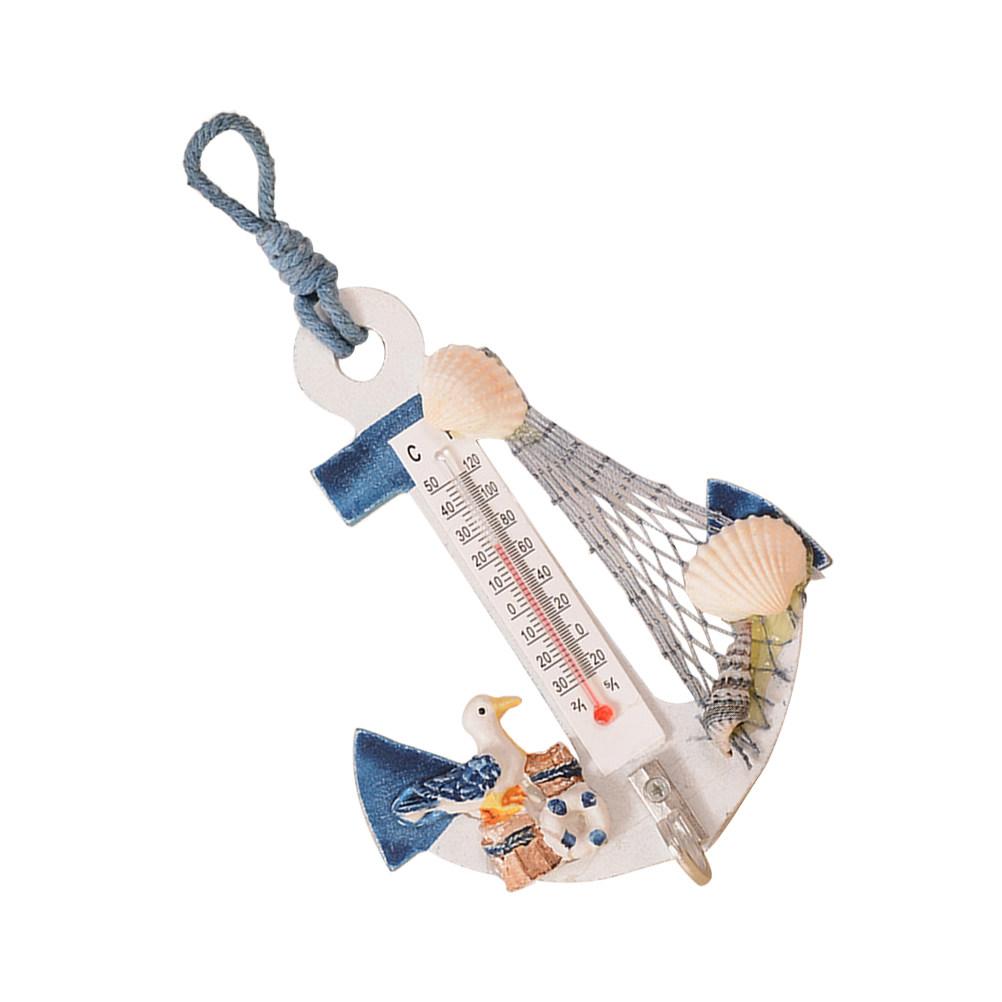2Pcs Beach Style Hanging Ornaments Anchor Wall Hooks Mini Thermometer Shells Net Nautical Decor Bedroom Photography Background