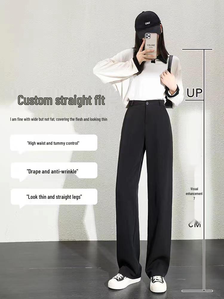 

2023 Весна и Осень Черные Брюки-костюм Драпированные Прямого Кроя с Завышенной Талией для Женщин XS чёрный