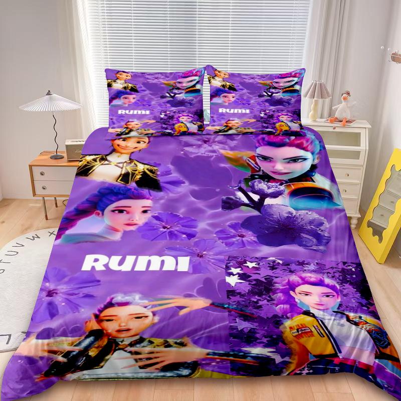 K-Pop Rumi Juego de Funda Nórdica de 3 Piezas D-Demonio H-Cazadores Juego de Cama Funda de Edredón Decoración Dormitorio Adolescentes Niños