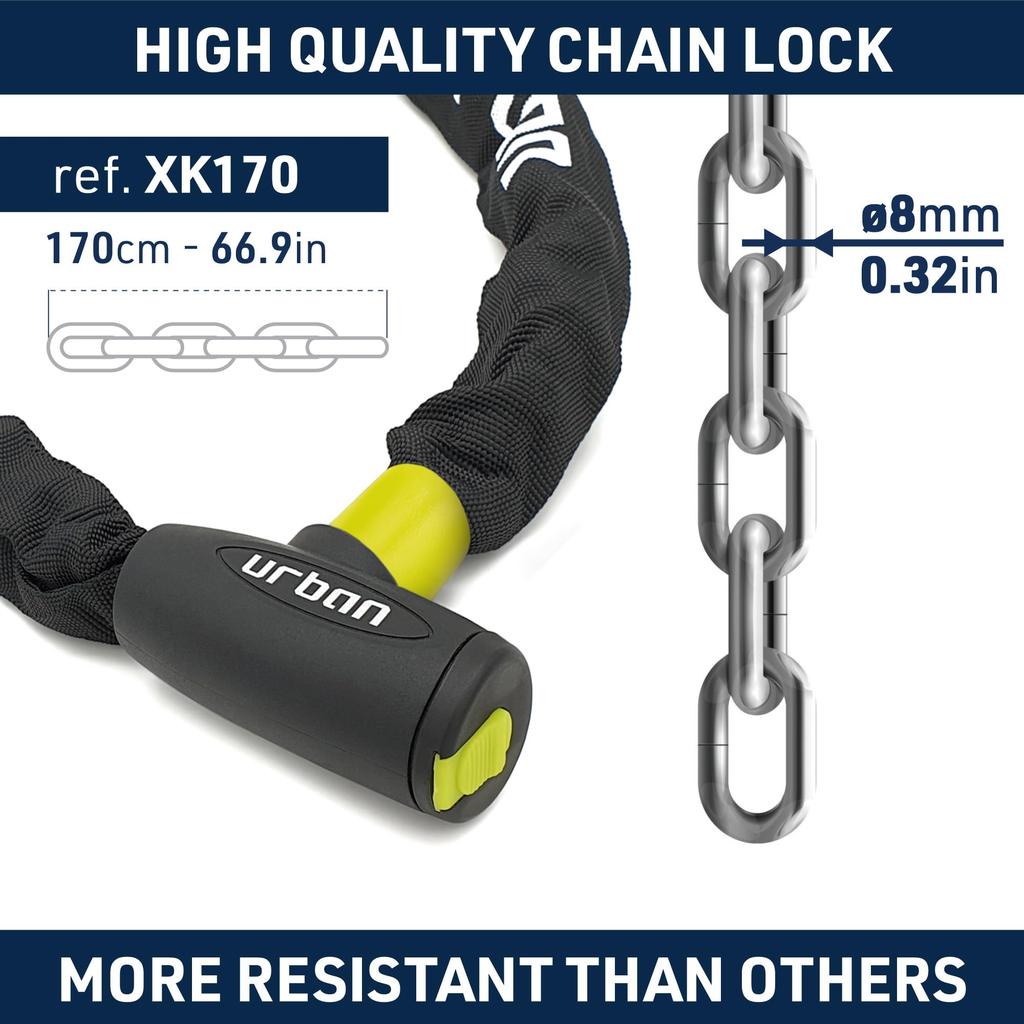 Urban XK170 Chain Motorcycle Padlock Bicycle Security Steel Motorcycle Scooter Bike Security Chain Padlock Anti-Theft Anti-Theft