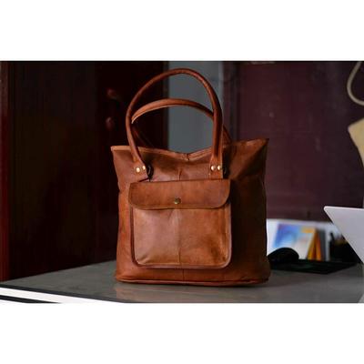 Vintage Brown Genuine Real Goat Leather Shoulder Tote Handbag Bag Purse