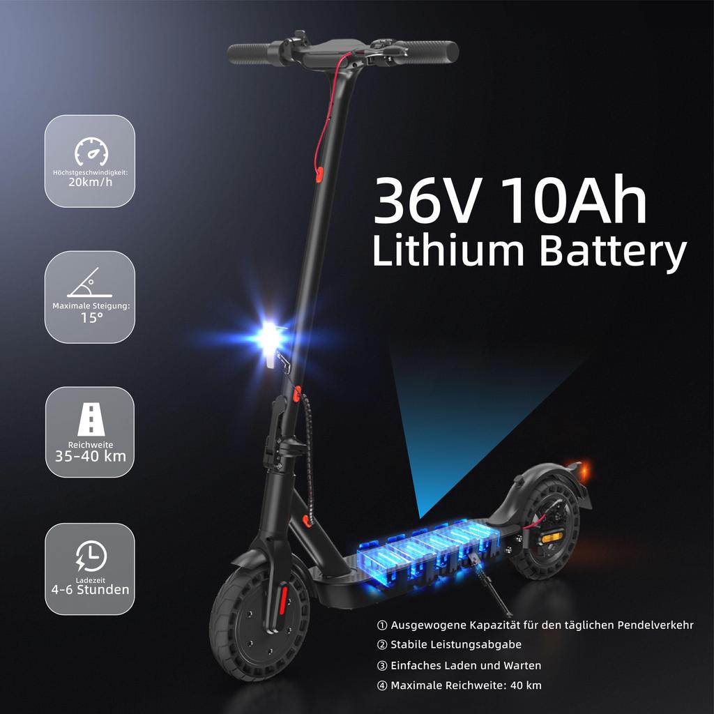 IScooter E9TMax ABE 20KM/H Monopattino Elettrico Intelligente Ruote da 10'' Motore da 500W Batteria da 36V10Ah E-Scooter Per Adulti Autonomia 40KM Con Controllo APP