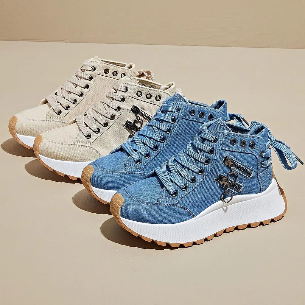 Daddy Shoes Women's Summer Student Sports Thick-soled Increased Casual Shoes Breathable Denim