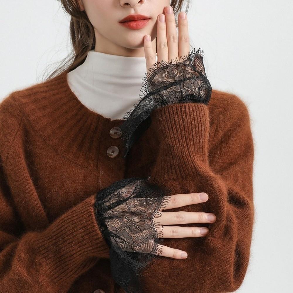 Stretchable Lace Floral Cuffs Pleated Design Wrist Accessories Pleated Fake Sleeves Female Fashion