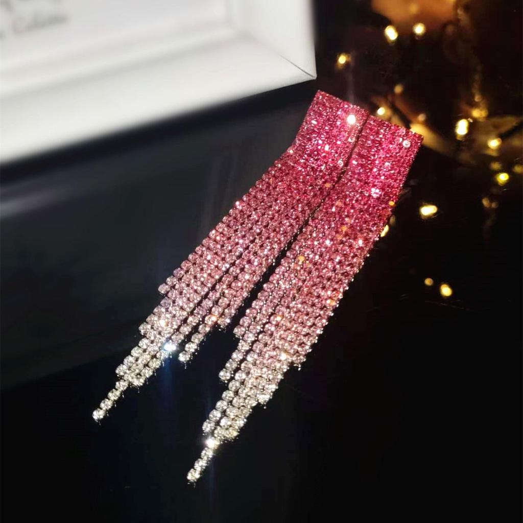 Elegant Rhinestone Tassel Earrings: High-End Shiny Diamond Design for Women