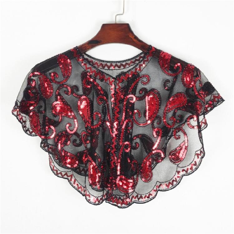 Short Mesh Shawl For Formal Clothes Feature Secure Sequins Detail Soft Polyester Cover Up Easy To Fold And Carry