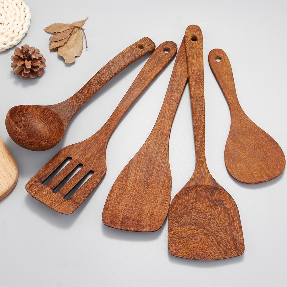 Wooden Nonstick pan Meat Kitchen Tools Mixing Spoon Soup Scoop Ladle Cooking Shovel Rice Spatula