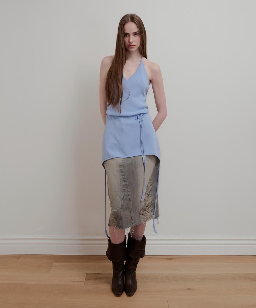 Aobteu Layered Halter Neck Knit - Sky