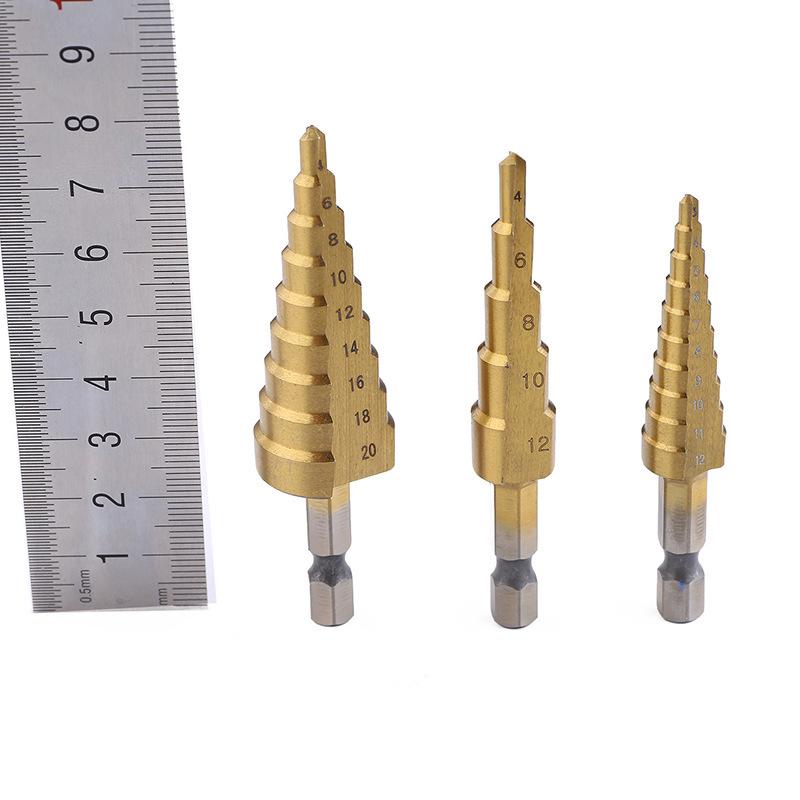3PC High-Speed Steel 4241 Metric Step Drill Set: 3-12mm, 4-12mm, 4-20mm