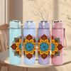 1PC Brown Orange Mandala Pattern 750ml Color Plastic Sports Water Bottle Leakproof Flip Straw Lid Suitable for Sports Office Home Use