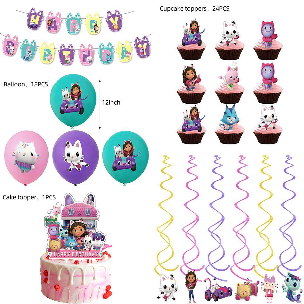 Gabbys Dollhouse Kids Birthday Party Supplies Decor Balloons Flag Topper Cake