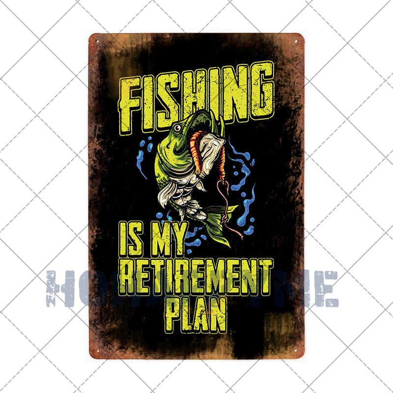 Fish Vintage Posters Sign Metal Plates Fisherman Fishing Solves Rules Classic Salmon Plaques Home Decoration Accessories 20X30CM
