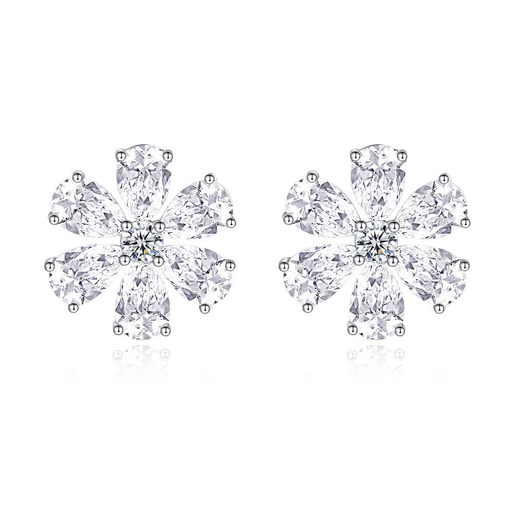 

Nine Beauty Jewelry Серьги-пусеты из стерлингового серебра S925 в виде цветка с цирконами 5A и бриллиантами высокой чистоты - Европейский и американский стиль 925 Sterling Silver