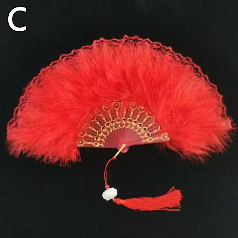 Lolita Feather Folding Fan Japanese Sweet Fairy Girl Dark Gothic Court Dance Hand Fan with Pendant Wedding Party Decoration